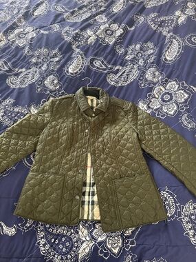 Burberry Olive Green Quilted Utility Jacket with Signature Check Lining